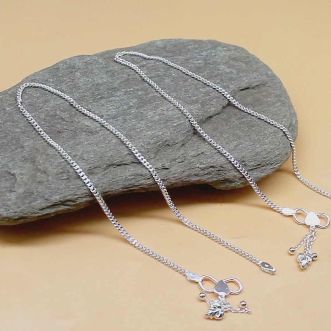 925 Sterling Silver Curb Chain Casual Styling Anklet Pair 10.3"