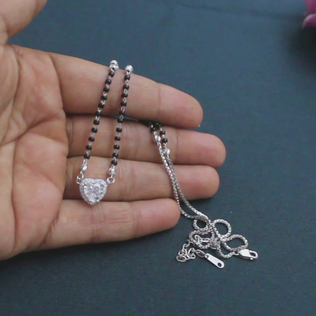 925 Sterling Silver CZ Heart Mangalsutra Bead Necklace Chain Gift for Women