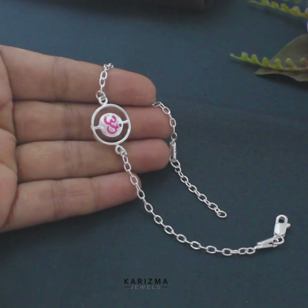 Real Silver Bracelet handmade gifting jewelery Om Rakhi  8"