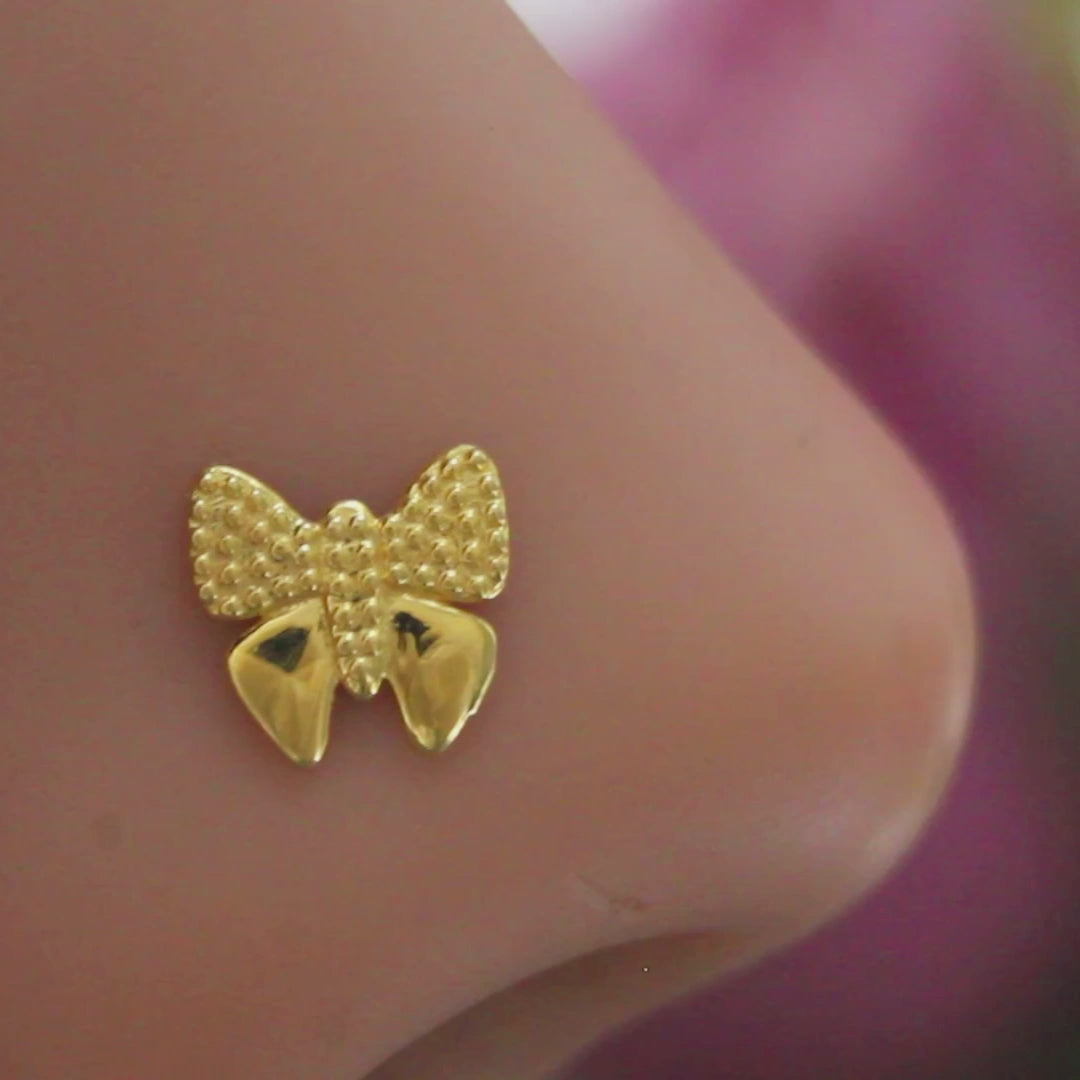 18K Real Gold pretty Butterfly Two in One Nose stud cum Earring  Gold Screw Back
