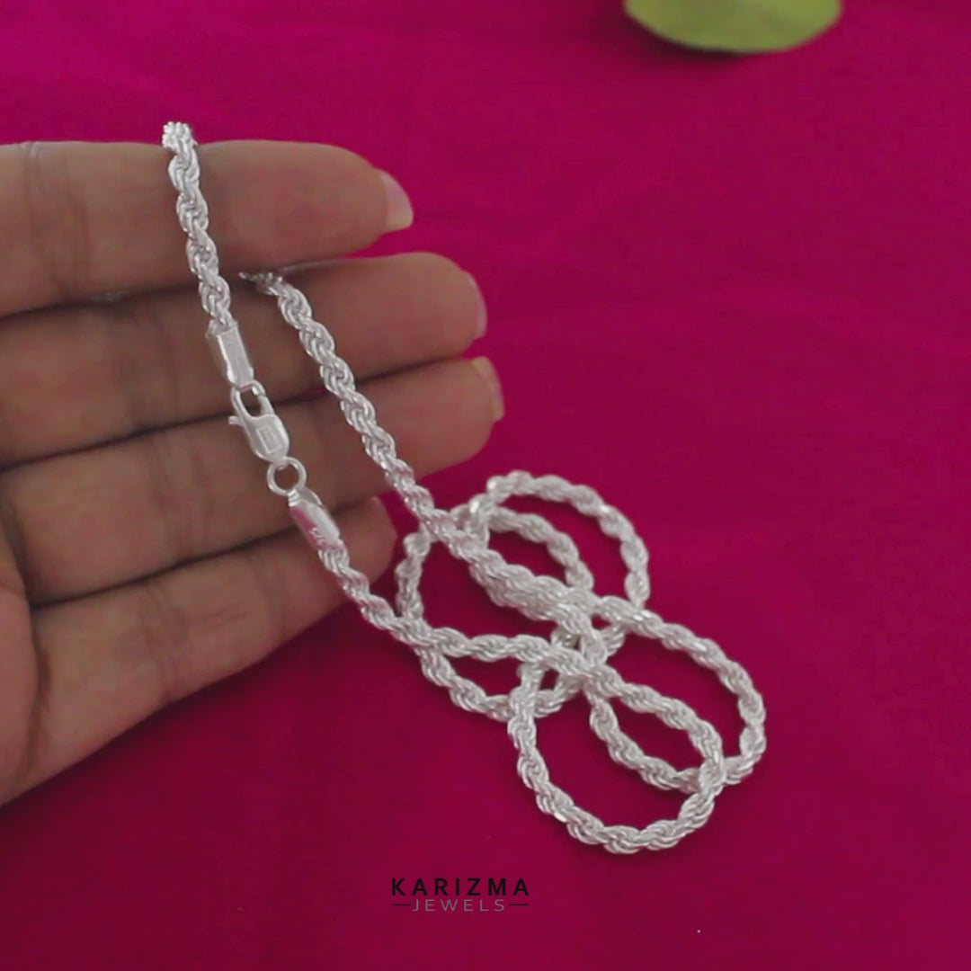 Real 925 Sterling Silver Indian Rope Design Chain 20" Neck Chain