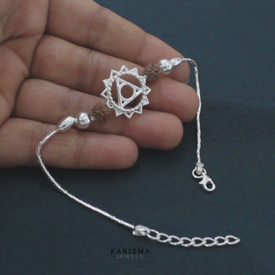 925 Real Sterling Silver Bracelet Throat Chakra Rakhi 7.5"