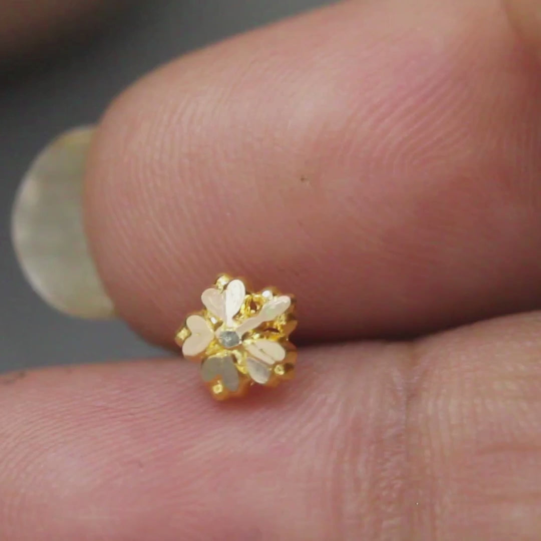 18K Real Gold women flower Nose stud nose ring Push Pin