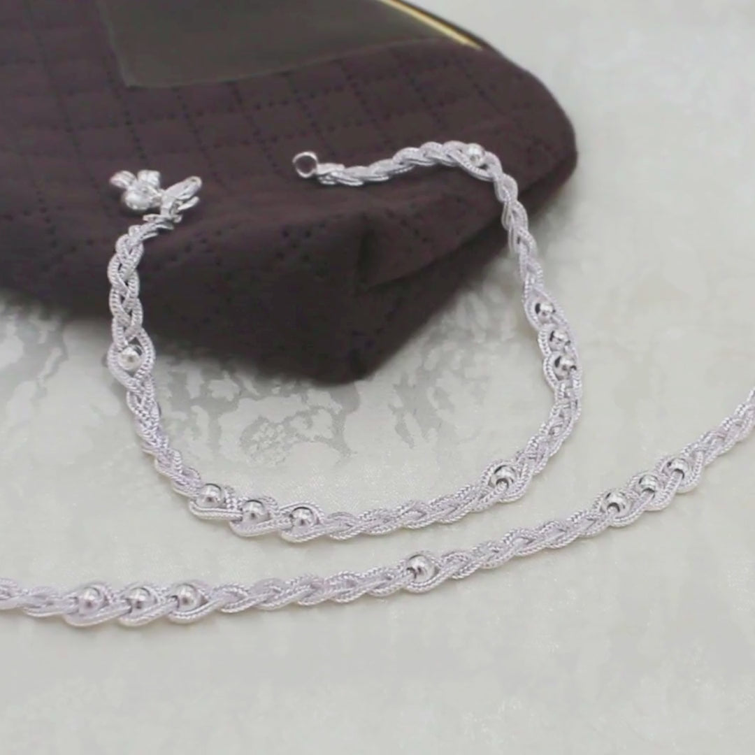 Twisted Rope Real Silver Women Anklet Pair 10.3"