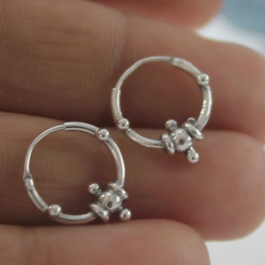 Tribal style 925 Real Sterling Silver Oxidized bali hoop earrings for women - Pair