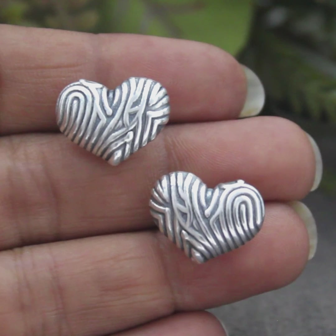 Oxidized Love Heart Studs in 925 Sterling Silver - Stylish & Lightweight