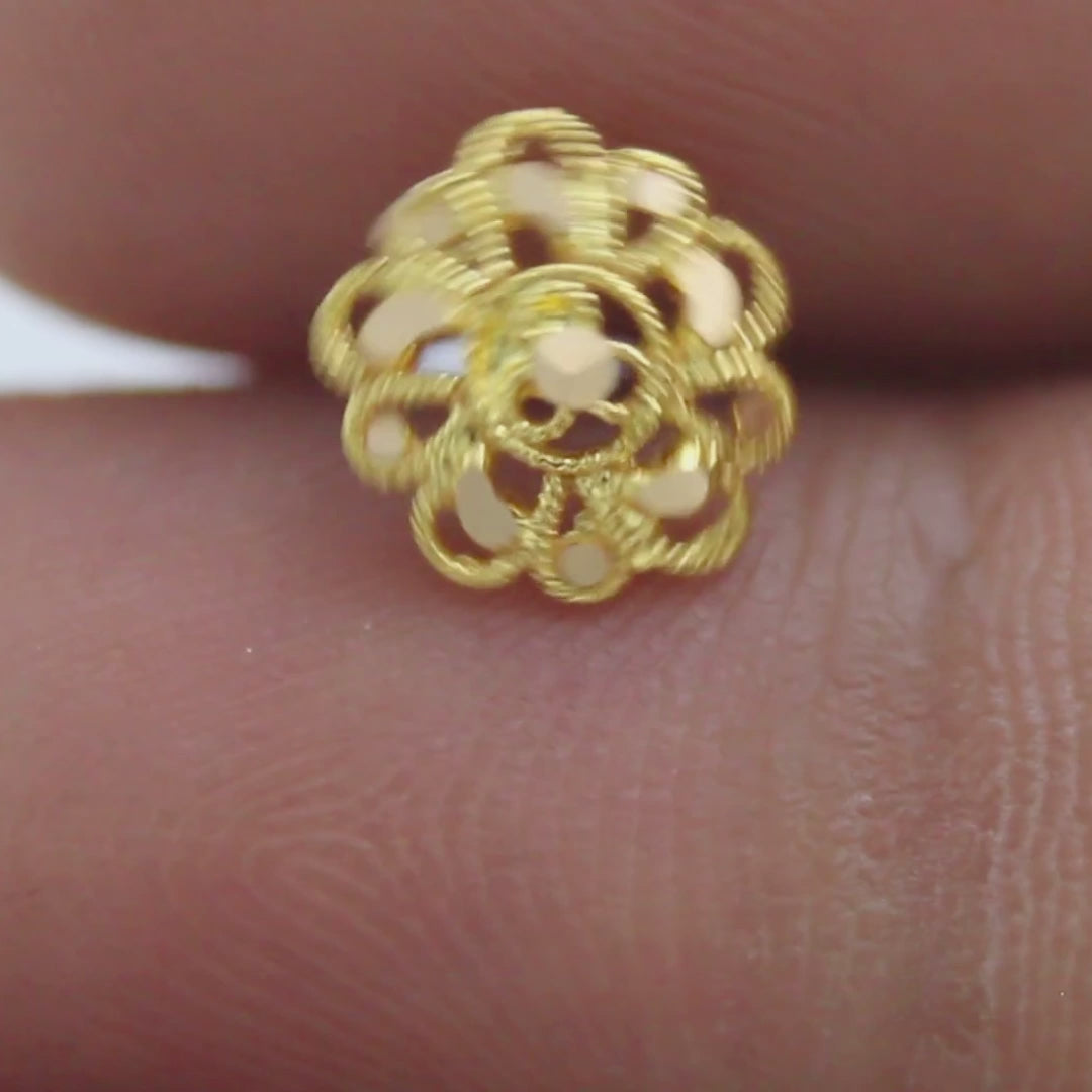 18K Real Gold Sunflower Pattern Push Pin Nose Stud