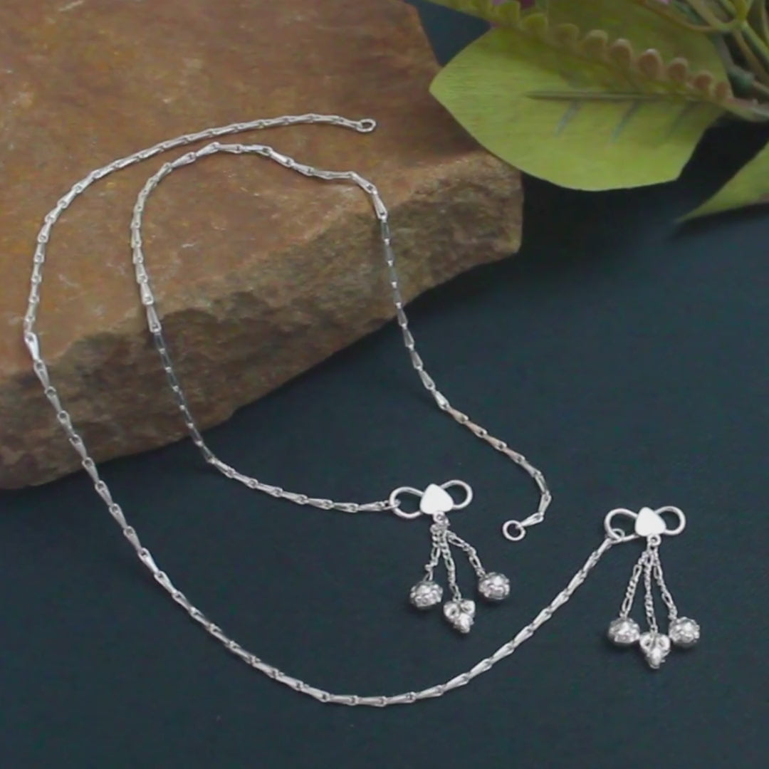 925 Sterling Silver women Rice design thin Chain Anklet Pair 10.3"