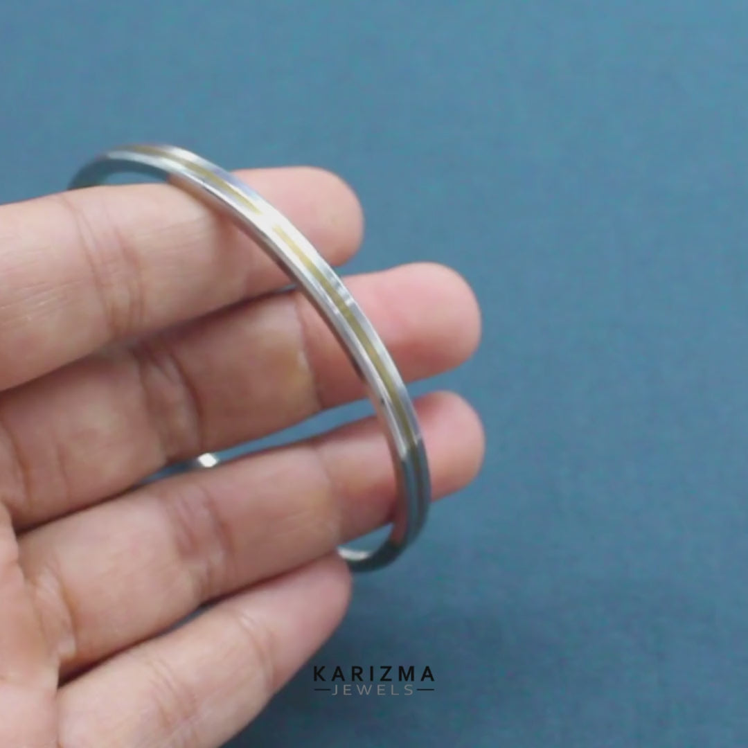 Stainless Steel Unisex Golden Line Kada - 4.3 mm