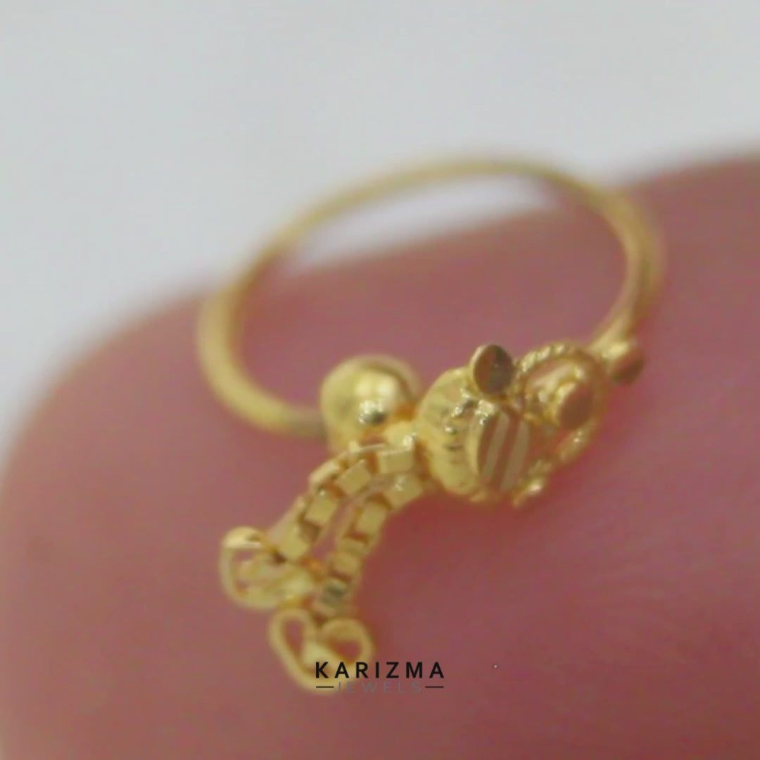 18K Real Gold Traditional Hanging Nose Ring – 22g