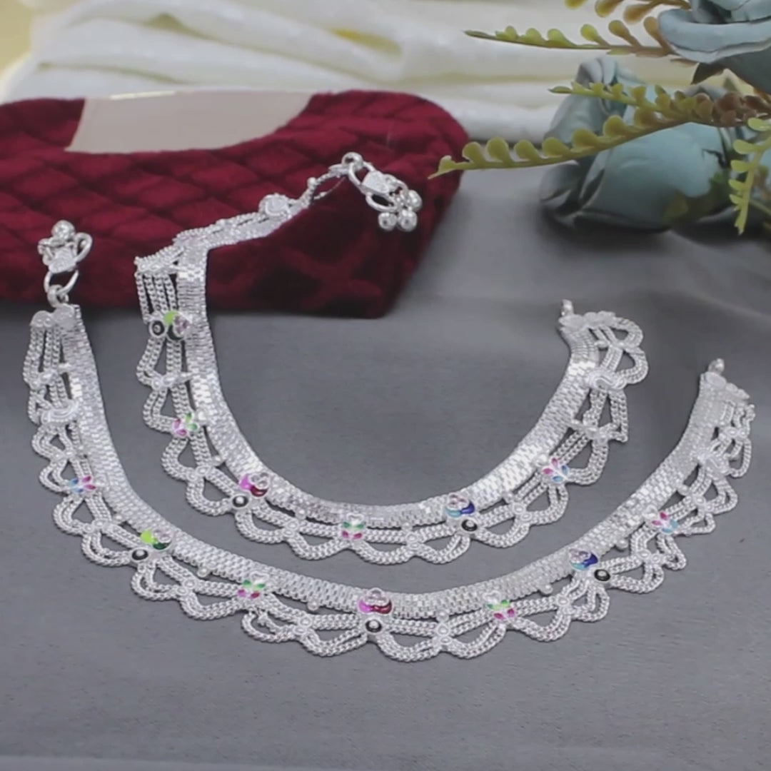 Real Sterling Silver Indian women Bridal style Pink CZ Anklet Ankle Bracelet 10.3"