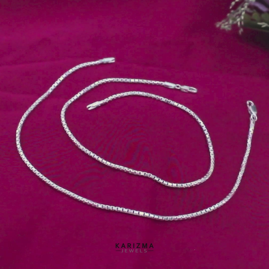 Beach wear Real 925 Sterling Silver women box chain Anklet Ankle Pair 10.3"