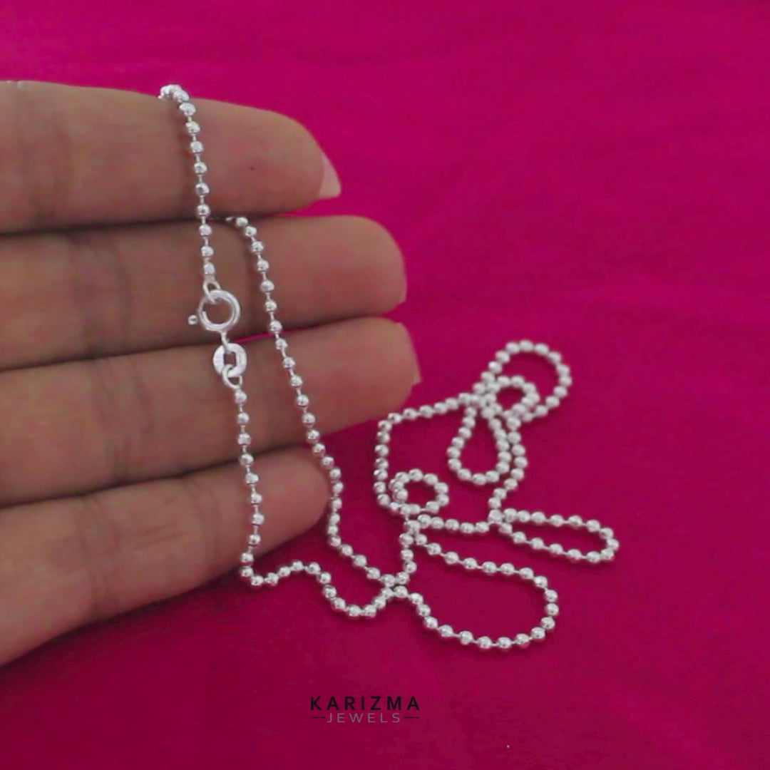 925 Sterling Silver small beaded women Neck chain 20"