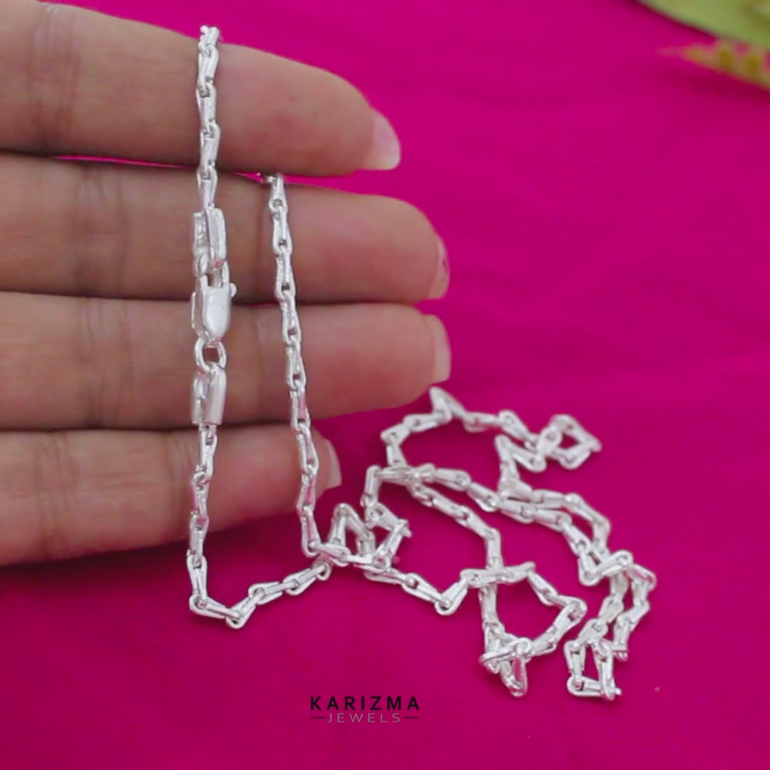 Real Silver trendy rice design Neck chain 22"