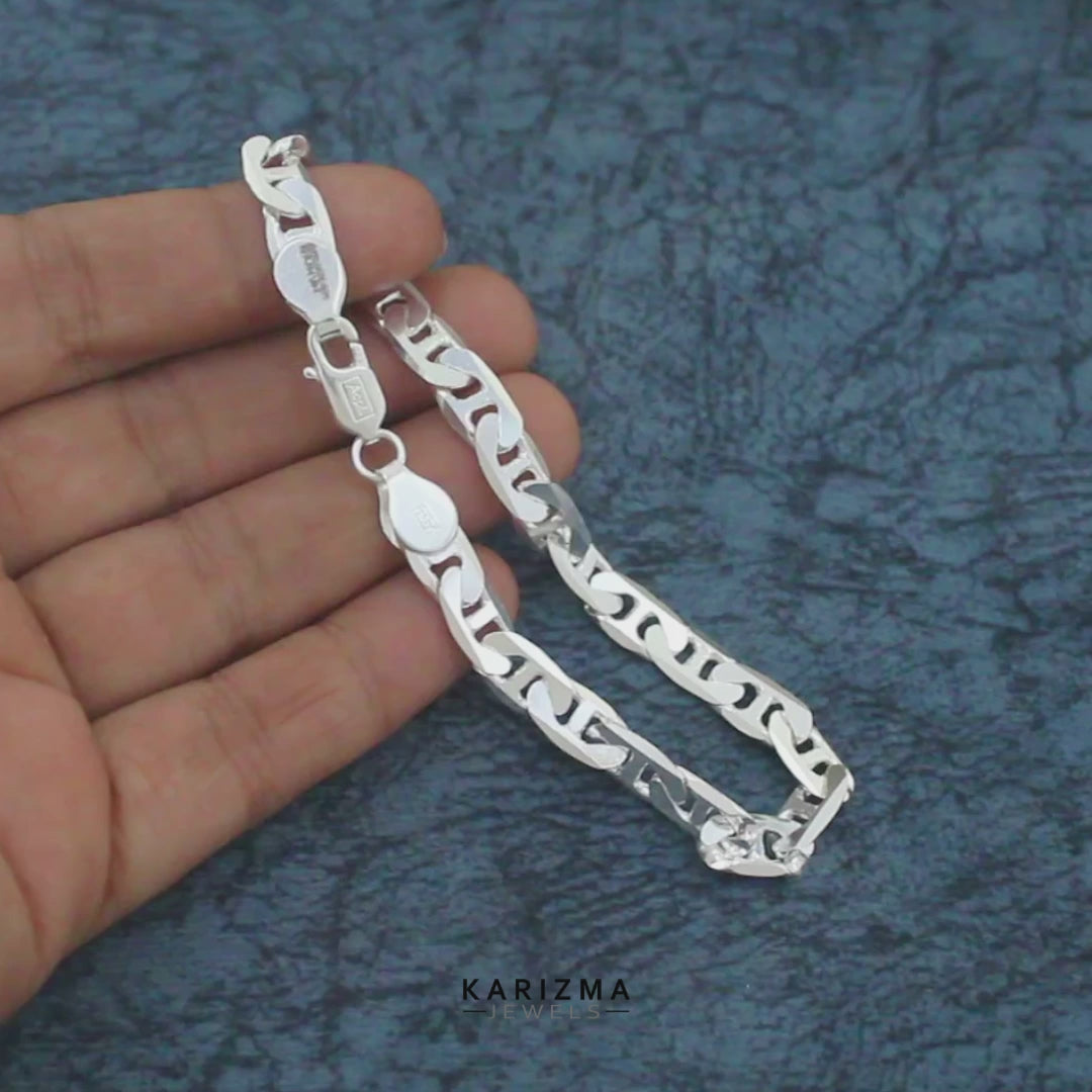 Exclusive 925 Sterling Silver Men's Mariner Link Chain Bracelet