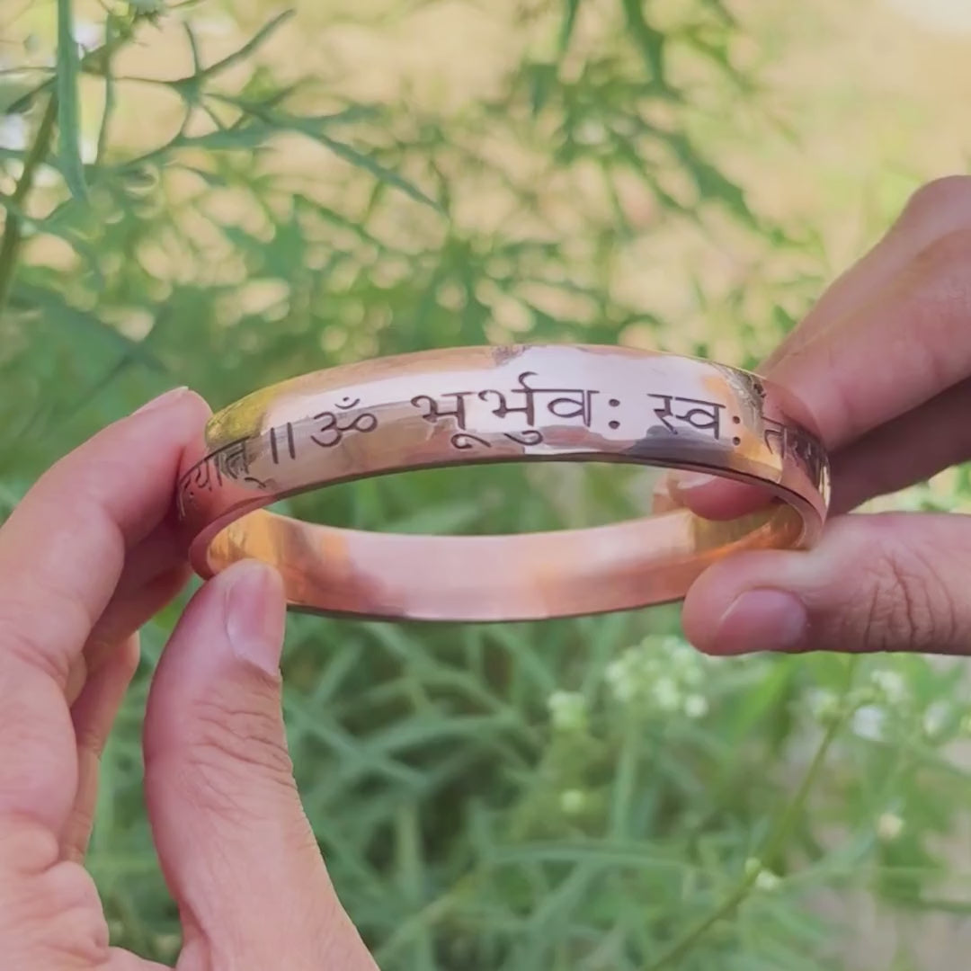 Heavy wide Engraved Gayatri Mantra Copper Kada for Men