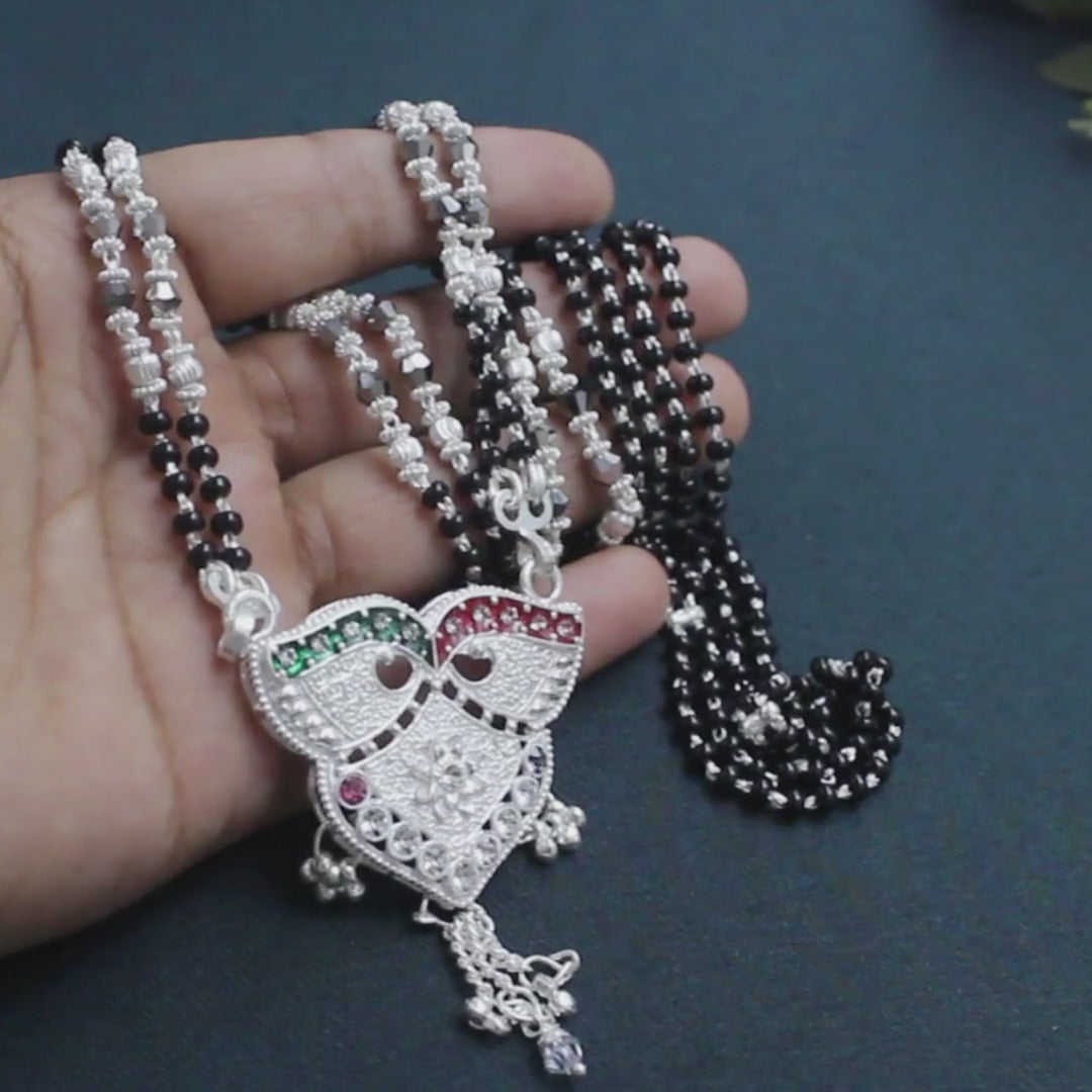 Real Sterling Silver brides collection Black Beads Mangalsutra women chain for wife