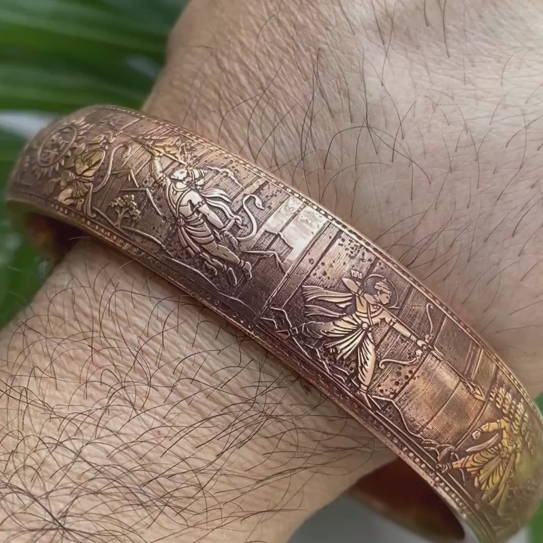 200 Gram Heavy Copper Ramayan Kada – Engraved Traditional Bangle for Men