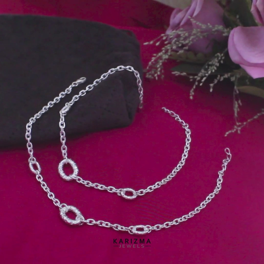 925 Sterling Silver women Excellent Chain Anklet Pair 9.5"
