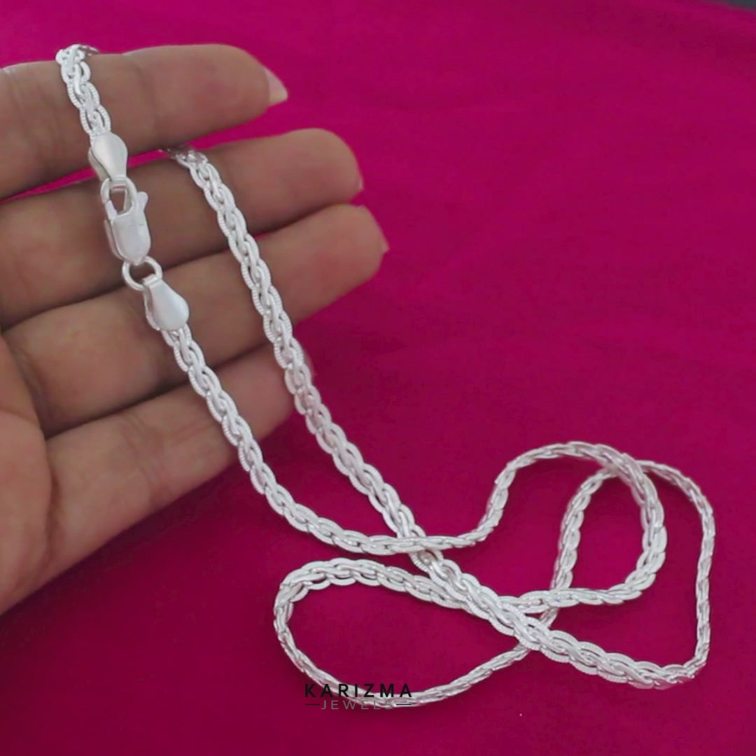 Real Silver unique trendy rope design Neck chain 22"