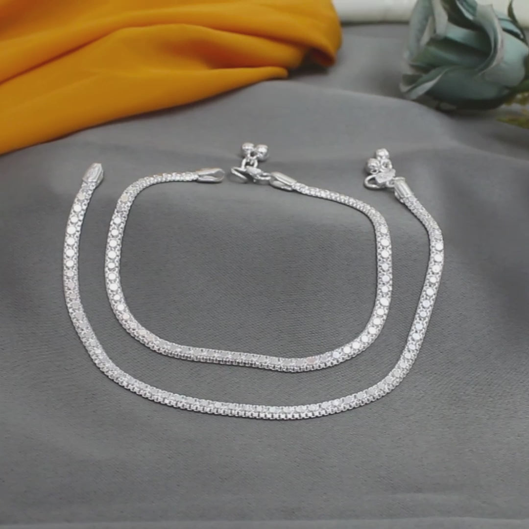 Real Silver Sparkle Link Slim Design Anklet 10.3in