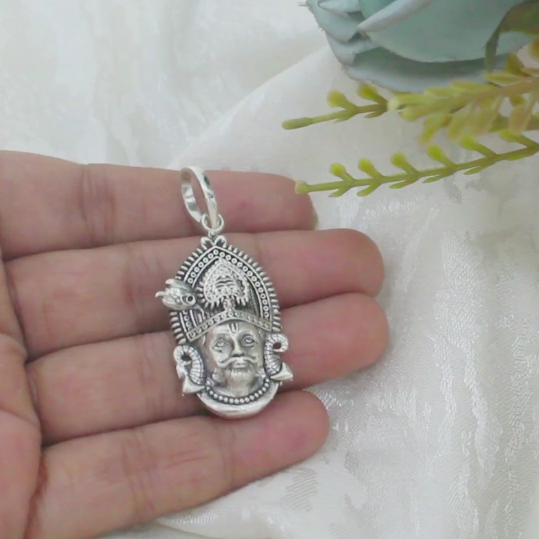 925 Real Sterling Silver Oxidized Hindu Spiritual Khatu Shyam Pendant
