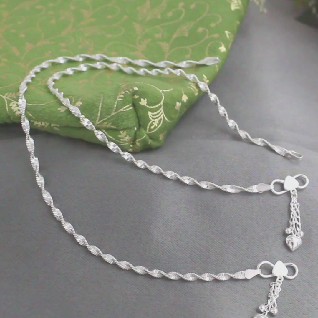925 Sterling Silver women Hanging Charm Chain Anklet Pair 10.3"
