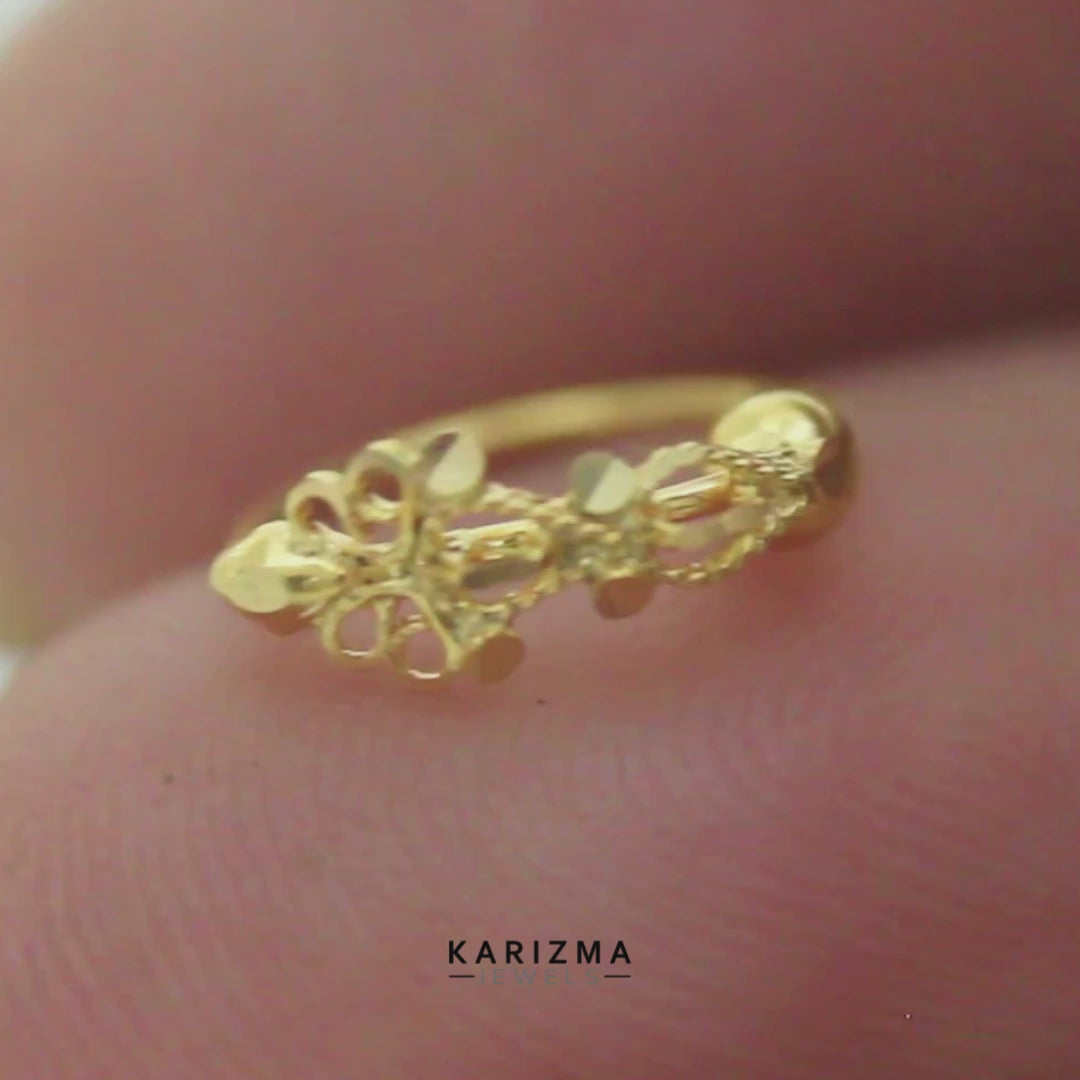 18K Real Gold Graceful Heritage Vertical design Nose Ring