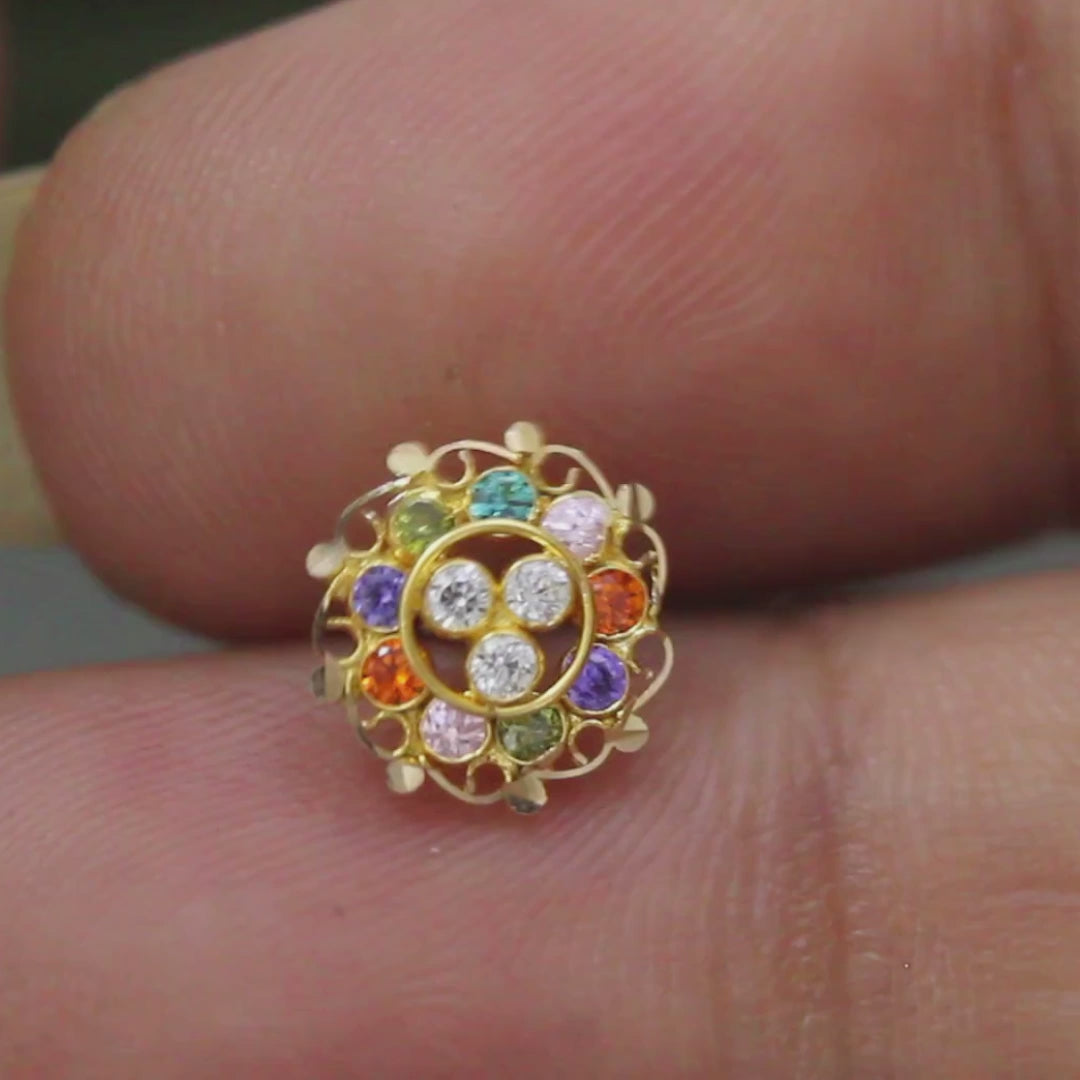 18K Real Gold Indian Women Multicolour CZ amazing Nose stud nose ring Push Pin