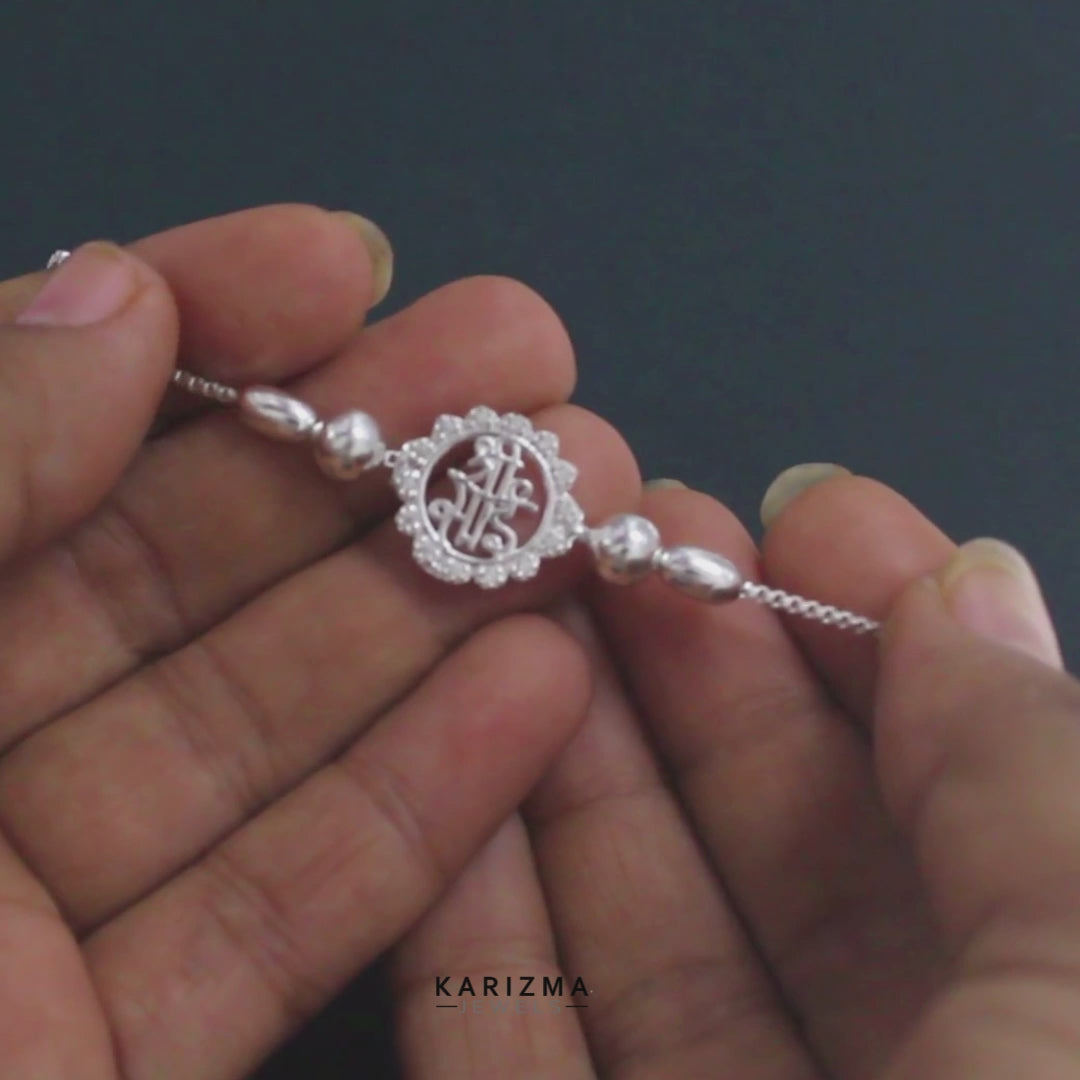 925 Real Sterling Silver Bracelet White cz Shri Sai Rakhi  7.8"