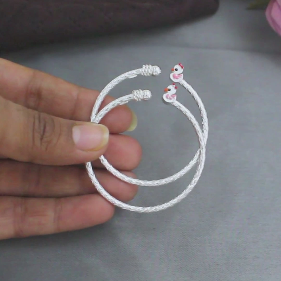 Real 925 Silver cute duck design kids Bangles Bracelet - Pair
