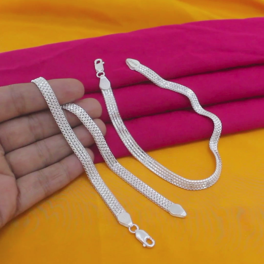 925 Real Silver Women Flat Mesh Chain Anklet - 10.3 in