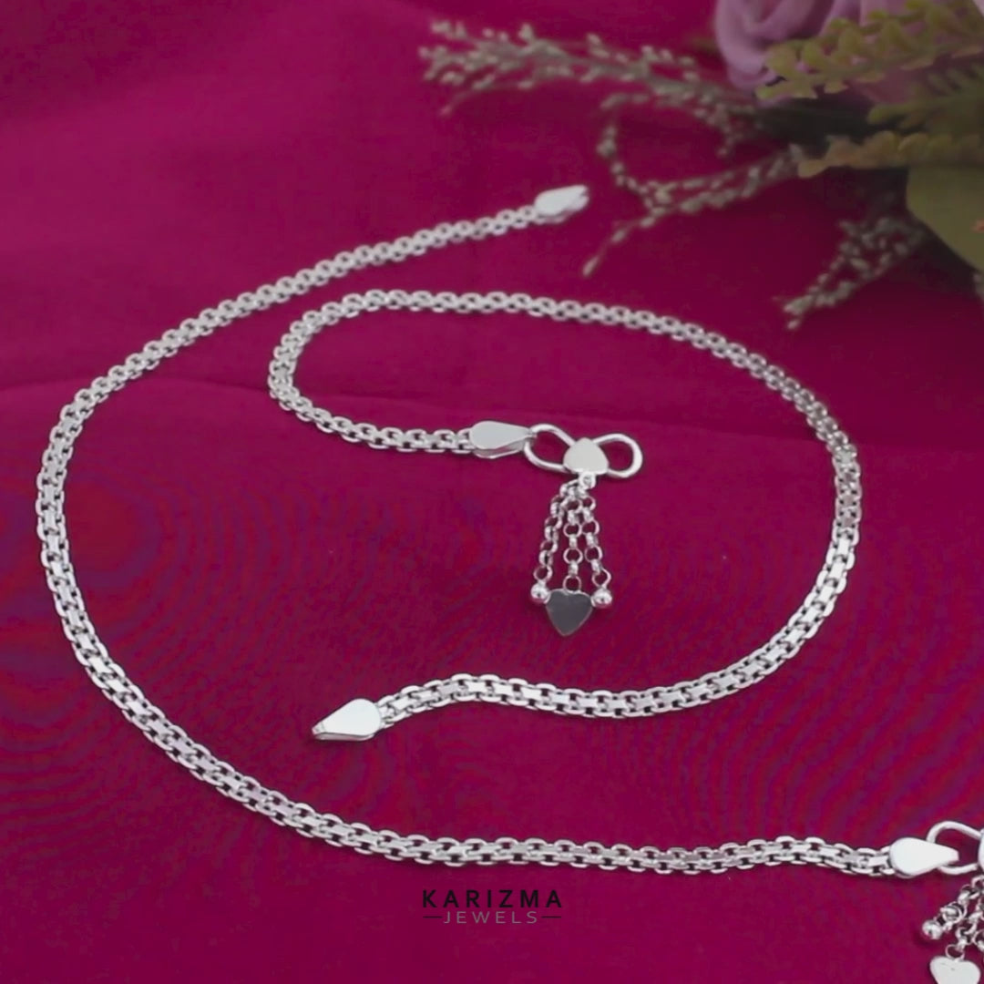 Boho style 925 Sterling Silver women Bismark chain Anklet Pair 10.3"