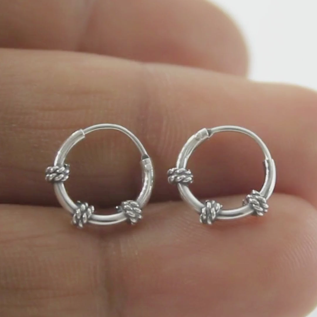925 Real Sterling Silver Oxidized rope design small hoop earrings for Girls - Pair