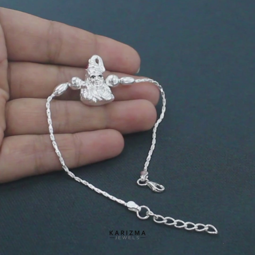 925 Real Sterling Silver Bracelet Lord Shiv Rakhi 7.5"