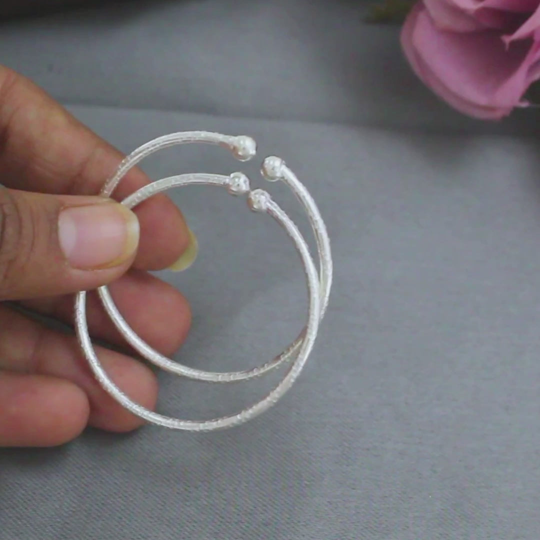 Real Silver Designer Open-Cuff Baby Bangles - Pair