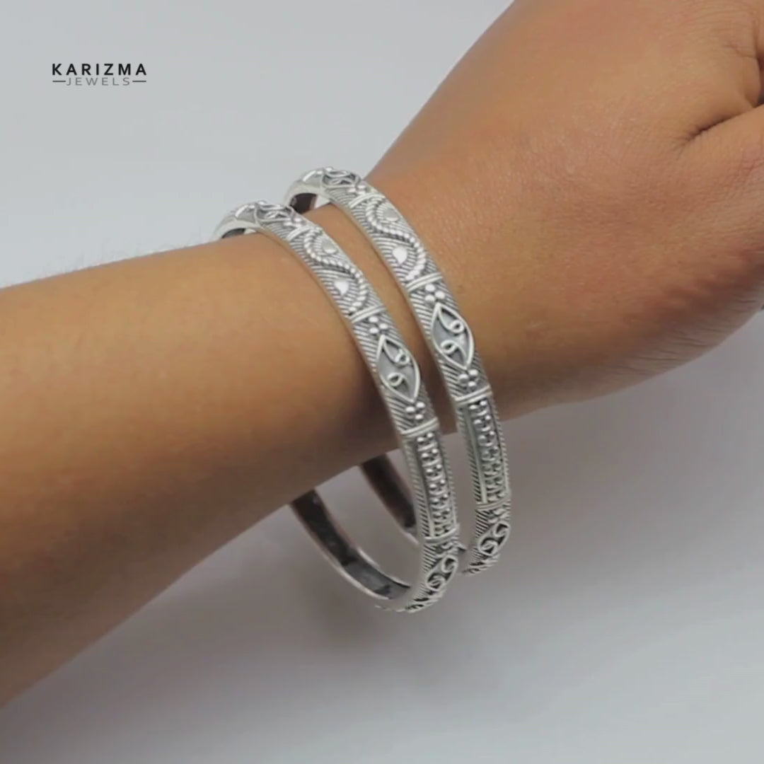 Ethnic Real Sterling Silver Oxidized Women Bangles