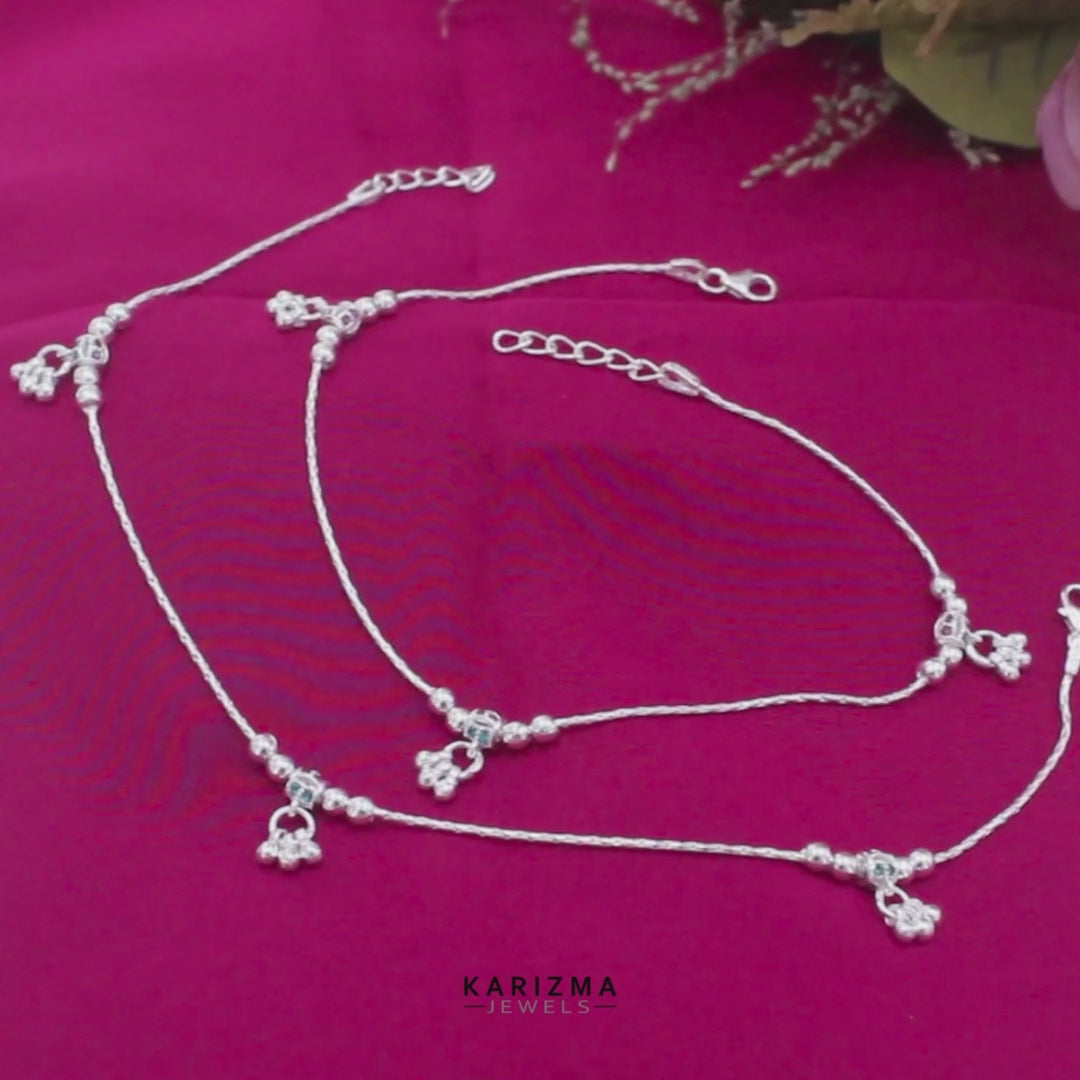 Real Silver Minimalist Ball Chain Anklet with Jingle Bells Charms