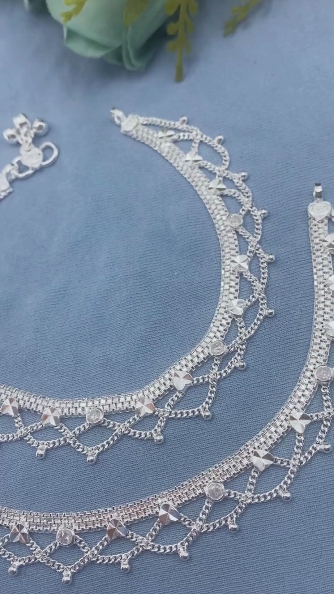 Real Sterling Silver Indian women pretty gift Anklets Ankle Pair 10.5"