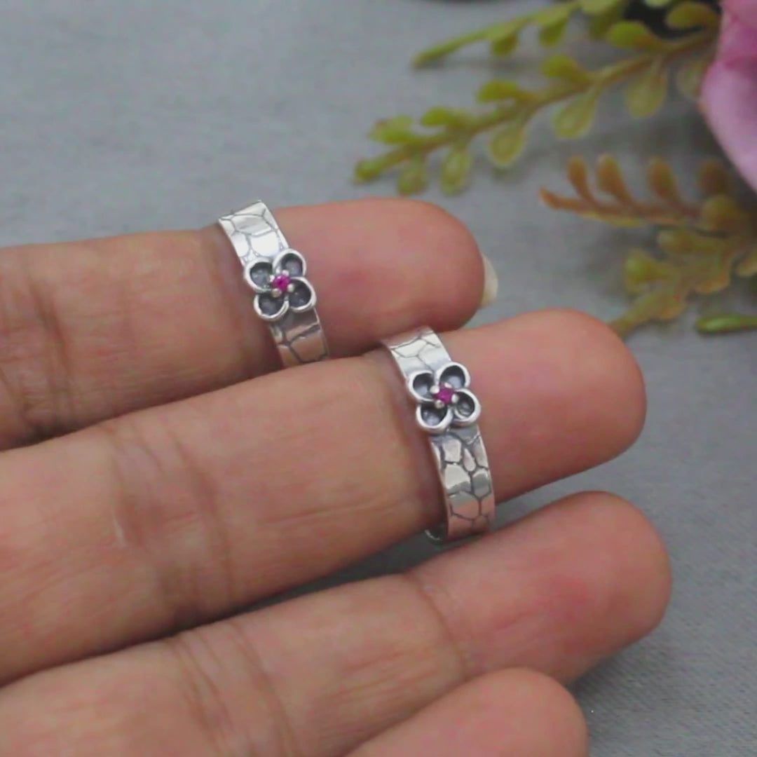 Beach wear 925 Real Sterling Silver Oxidized Pink CZ women Toe Ring - Pair