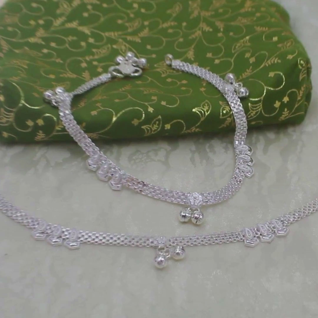 Cultural Design Real Silver Women Anklet Pair 10.3"
