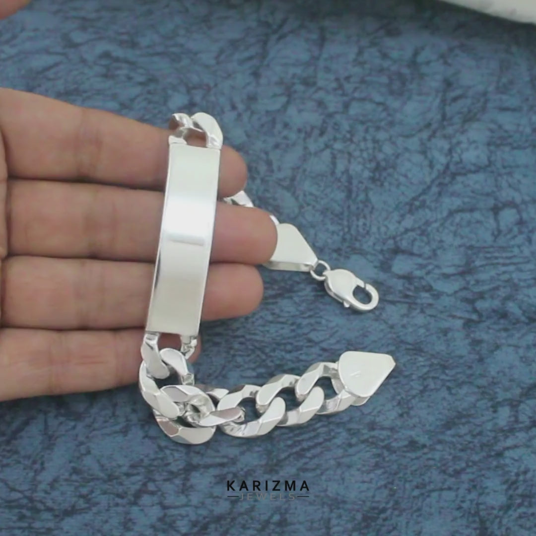 925 Sterling Silver Men's Identity Plate Curb Chain Bracelet 8.3"