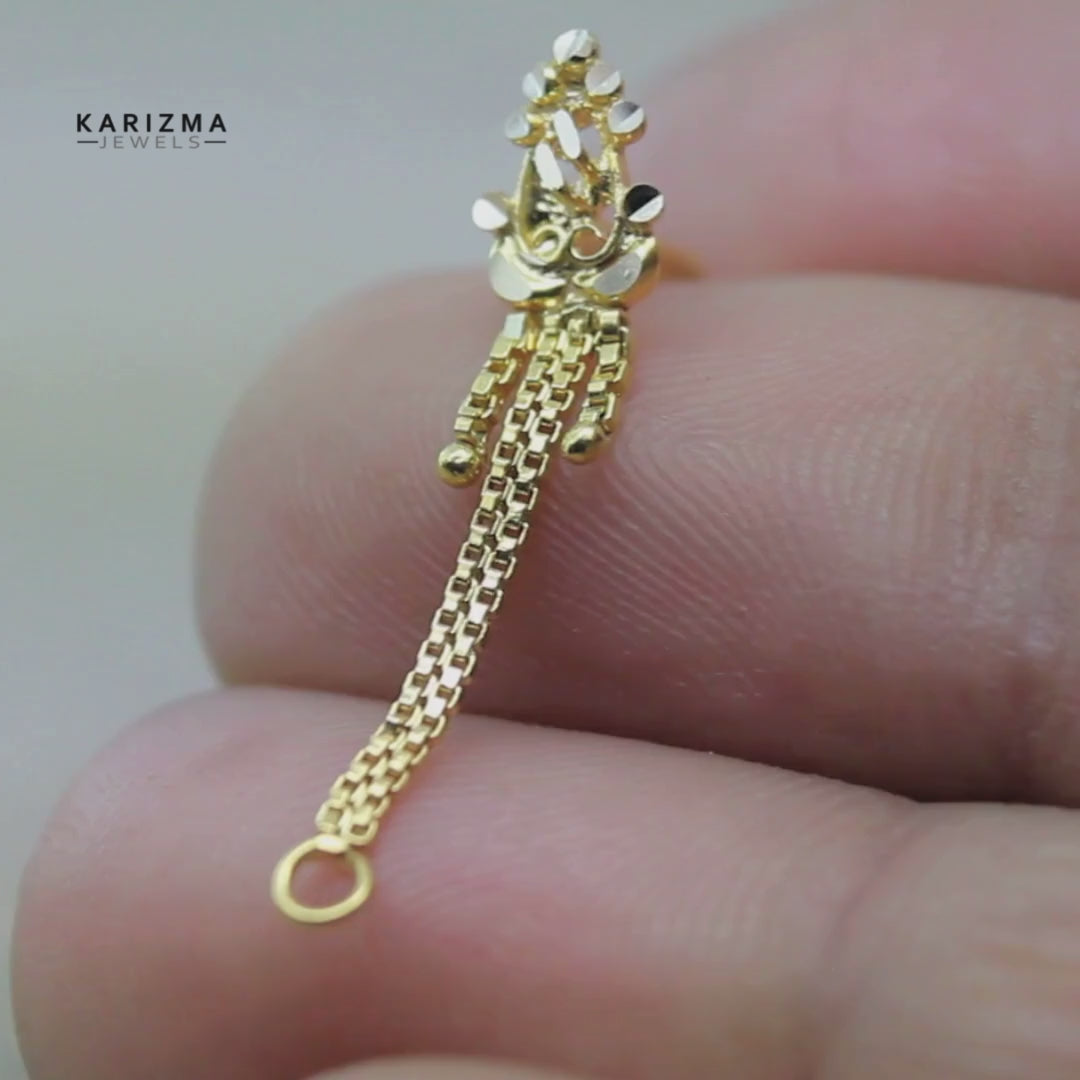 Traditional 14k Real Gold Indian Chain Style Women Nose Stud Pin
