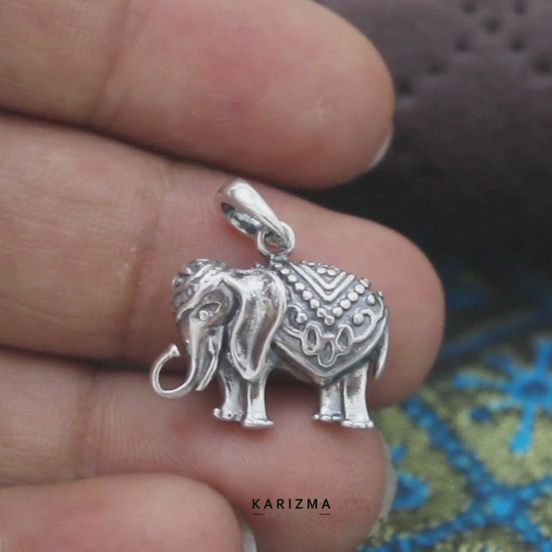 Traditional Elephant 925 Sterling Silver Oxidized Pendant
