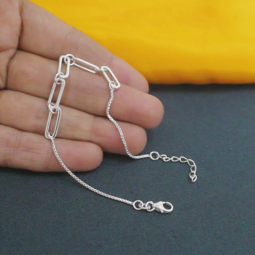 Indian 925 Real Silver Paperclip Chain Excellent gifting Bracelet for Girls