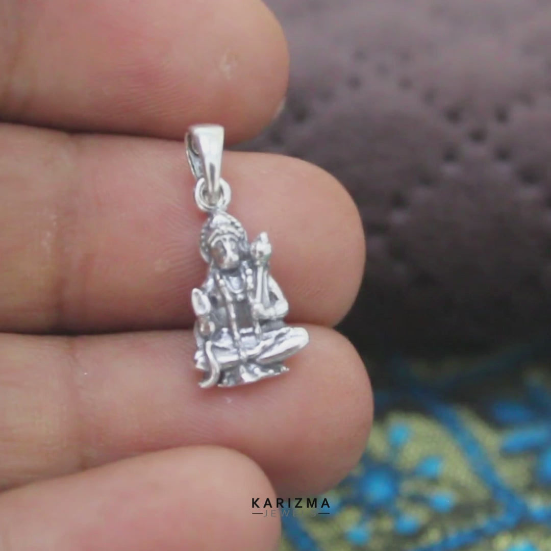 Lord Hanuman Yogasana 925 Sterling Silver Oxidized Pendant