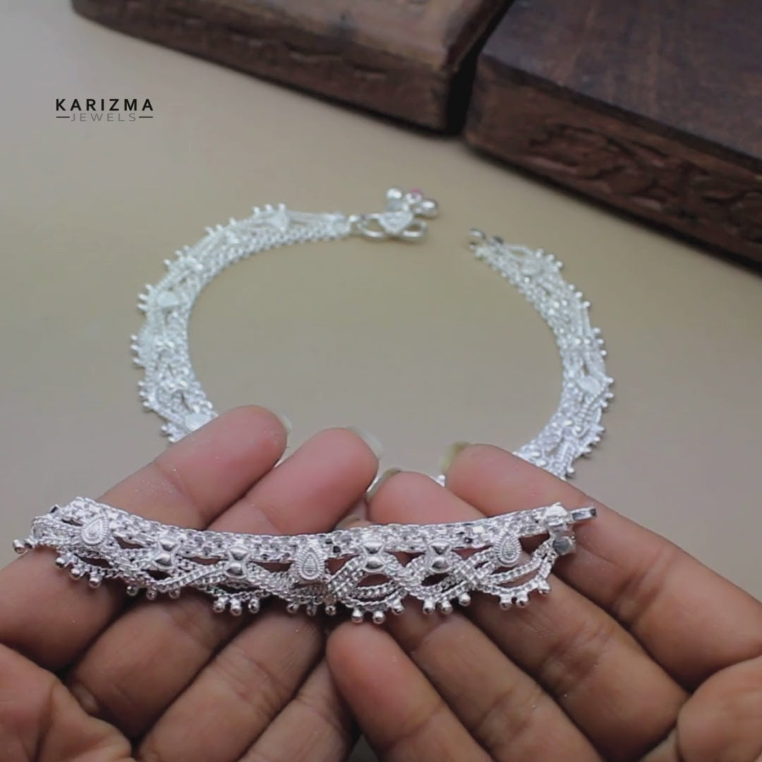 Buy Heavy Silver Bridal Anklets Karizma Jewels