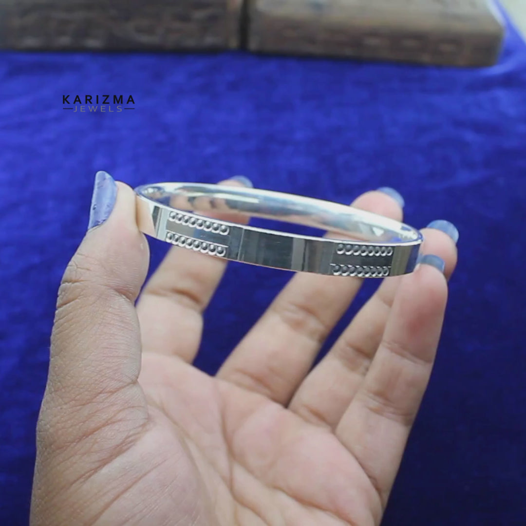 Indian Real Sterling Pure Silver Men's Bangle Bracelet - 6.4 CM