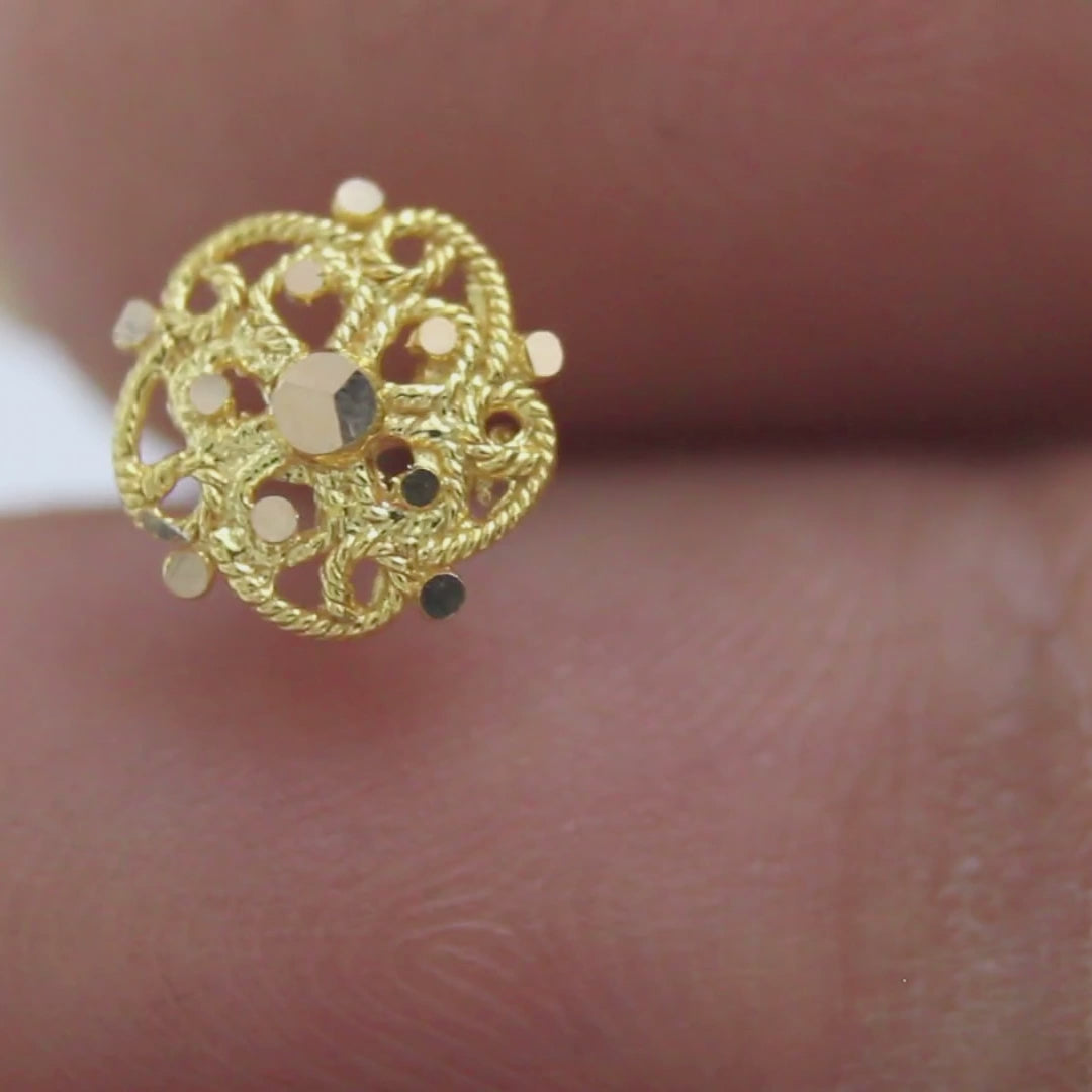 18K Real Gold Filigree Plaster Push Pin Nose Stud