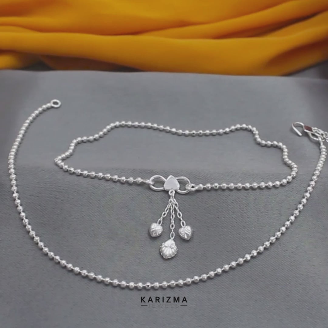 Girlish 925 Sterling Silver ball beaded Chain Anklet Pair 10.3"
